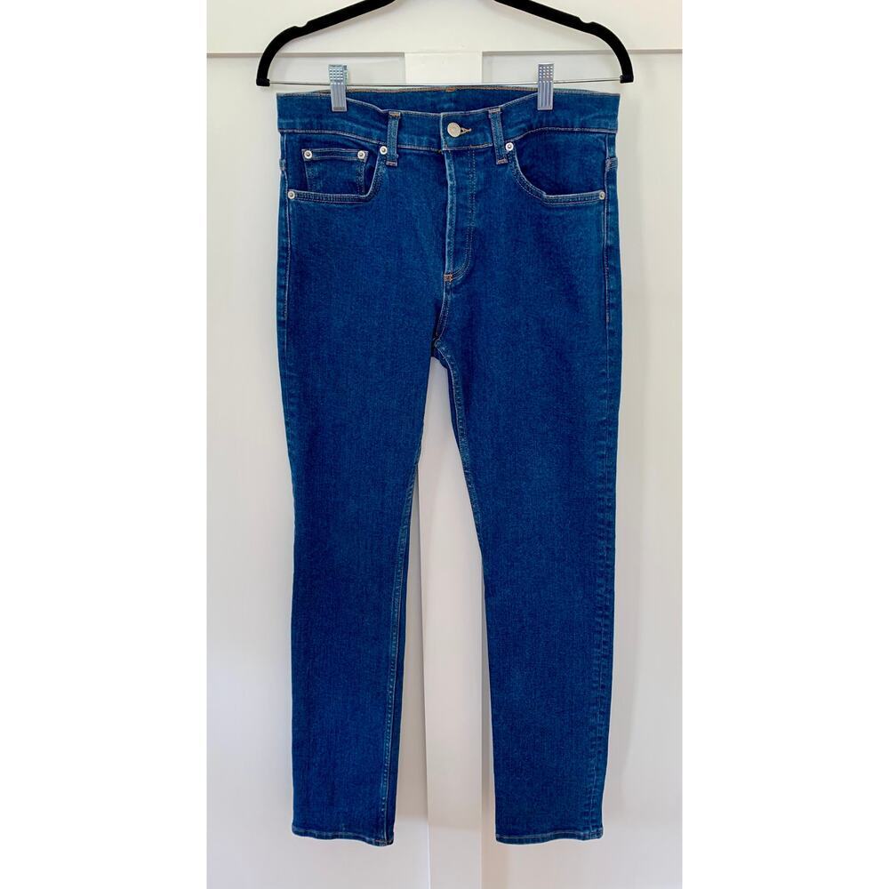 Sandro Button Fly Jeans in Blue Vintage Denim Size 30 Slim Fit Pockets Stretch - Picture 2 of 5